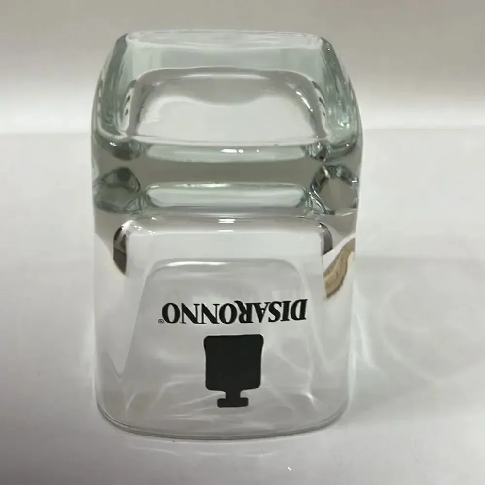 Disaronno Ameratto Glass 3 3/4 Tall 3 1/4 Top Black Bottle Rocks Low Ball Set 2